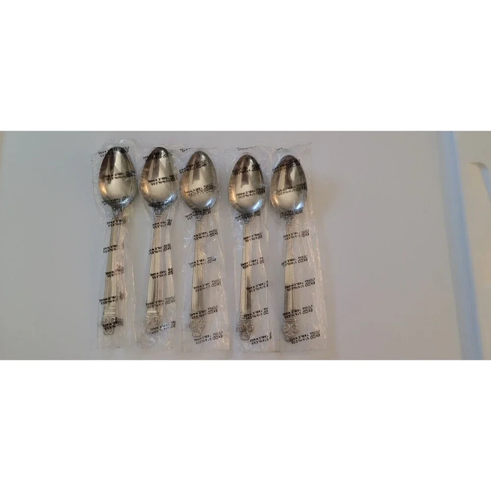 VTG Ekco Eterna Stainless Steel Crown Tiara Soup Dinner Spoon Set of 5 6 3/8